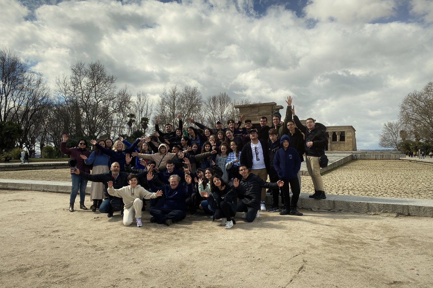 A cheerful group at the Temple of Debod in Madrid